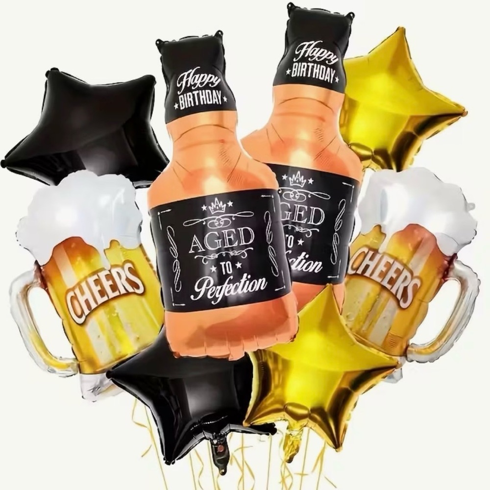 Aged to Perfection Birthday Balloon Set - Black, Gold, Orange